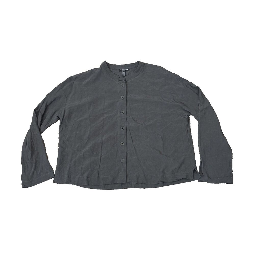 EILEEN FISHER Shirt Long Sleeve Black Petite Large  Button Up Top - Lyocell blnd